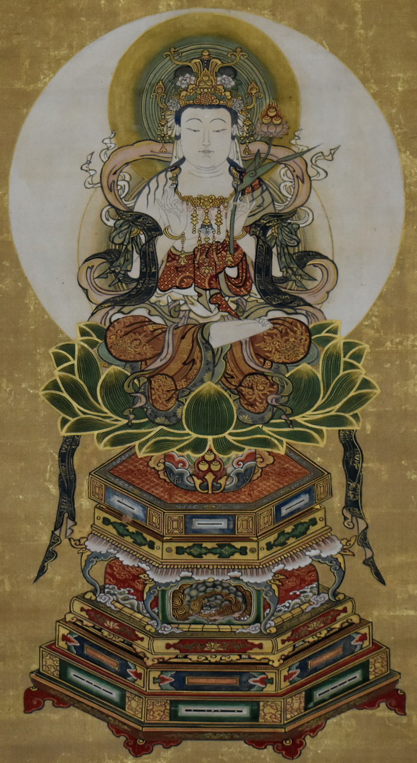 チベット　タンカ　仏画　絹本　肉筆　仏教美術  六字咒観音菩薩　密教　マンダラ